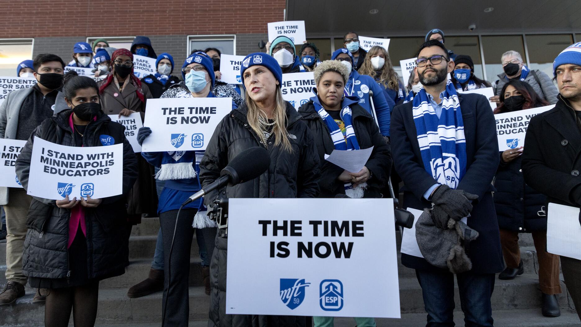 MFT President Greta Callahan with Striking Teachers